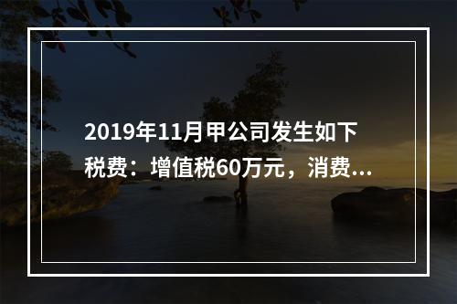 2019年11月甲公司发生如下税费：增值税60万元，消费税8