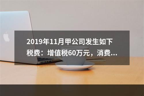 2019年11月甲公司发生如下税费：增值税60万元，消费税8