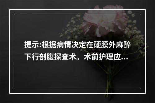 提示:根据病情决定在硬膜外麻醉下行剖腹探查术。术前护理应作哪