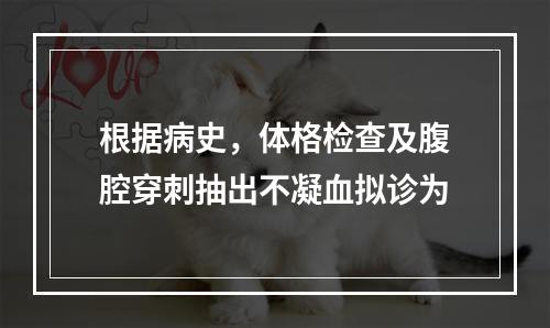 根据病史，体格检查及腹腔穿刺抽出不凝血拟诊为