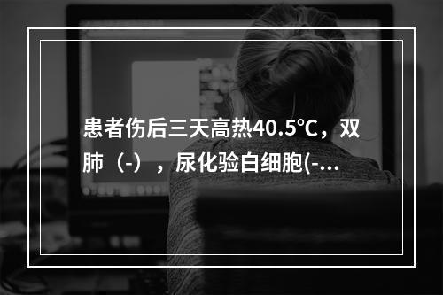 患者伤后三天高热40.5℃，双肺（-），尿化验白细胞(-)