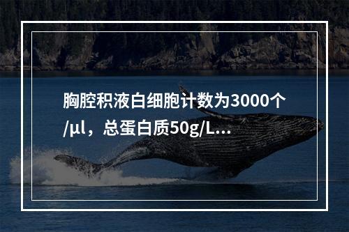 胸腔积液白细胞计数为3000个/μl，总蛋白质50g/L，提