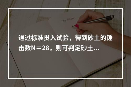 通过标准贯入试验，得到砂土的锤击数N＝28，则可判定砂土的