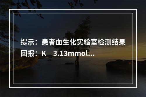 提示：患者血生化实验室检测结果回报：K　3.13mmol/L