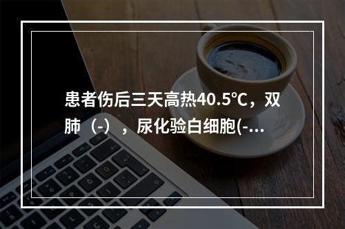 患者伤后三天高热40.5℃，双肺（-），尿化验白细胞(-)