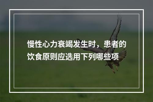 慢性心力衰竭发生时，患者的饮食原则应选用下列哪些项