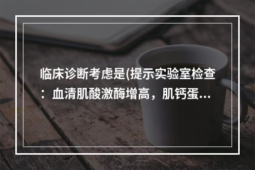 临床诊断考虑是(提示实验室检查：血清肌酸激酶增高，肌钙蛋白增