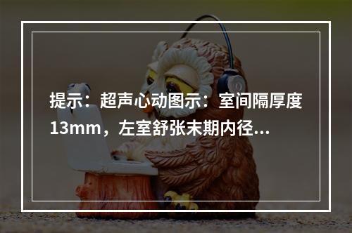 提示：超声心动图示：室间隔厚度13mm，左室舒张末期内径(L