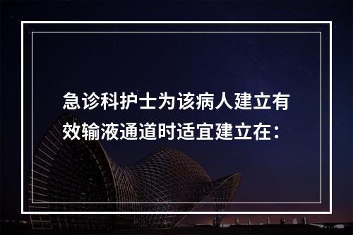 急诊科护士为该病人建立有效输液通道时适宜建立在：