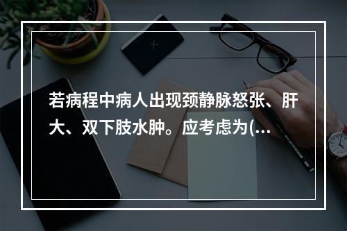 若病程中病人出现颈静脉怒张、肝大、双下肢水肿。应考虑为()