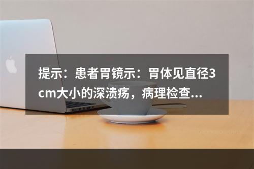 提示：患者胃镜示：胃体见直径3cm大小的深溃疡，病理检查结果