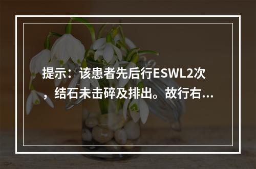 提示：该患者先后行ESWL2次，结石未击碎及排出。故行右侧输