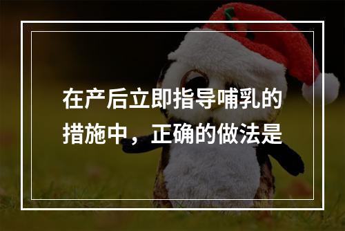 在产后立即指导哺乳的措施中，正确的做法是