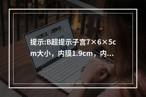 提示:B超提示子宫7×6×5cm大小，内膜1.9cm，内见位