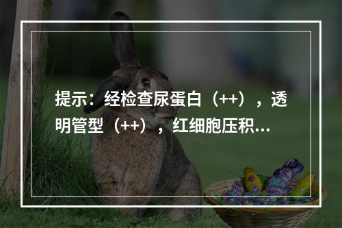 提示：经检查尿蛋白（++），透明管型（++），红细胞压积0．