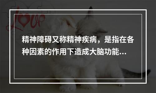 精神障碍又称精神疾病，是指在各种因素的作用下造成大脑功能失调