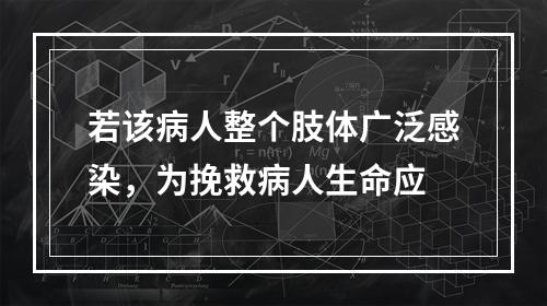 若该病人整个肢体广泛感染，为挽救病人生命应