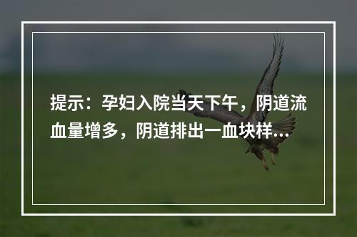 提示：孕妇入院当天下午，阴道流血量增多，阴道排出一血块样组织