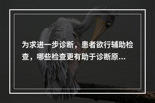 为求进一步诊断，患者欲行辅助检查，哪些检查更有助于诊断原发性