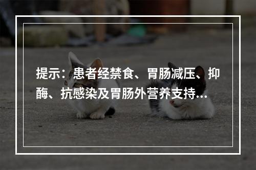 提示：患者经禁食、胃肠减压、抑酶、抗感染及胃肠外营养支持等治