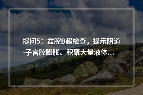 提问5：盆腔B超检查，提示阴道-子宫腔膨胀、积聚大量液体，考