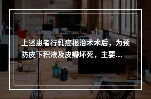 上述患者行乳癌根治术术后，为预防皮下积液及皮瓣坏死，主要措施