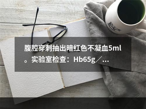 腹腔穿刺抽出暗红色不凝血5ml。实验室检查：Hb65g／L，