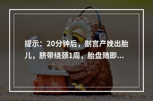 提示：20分钟后，剖宫产娩出胎儿，脐带绕颈1周，胎盘随即自然