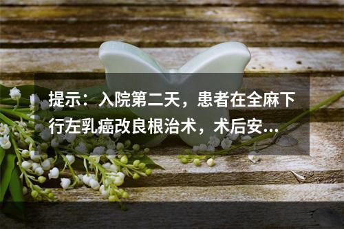 提示：入院第二天，患者在全麻下行左乳癌改良根治术，术后安返病