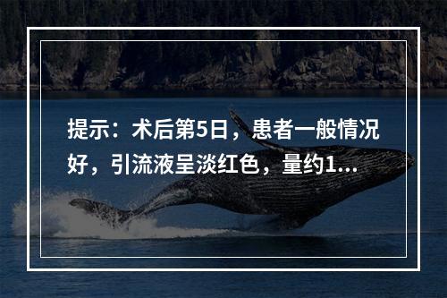 提示：术后第5日，患者一般情况好，引流液呈淡红色，量约15m