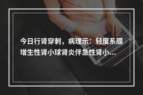 今日行肾穿刺，病理示：轻度系膜增生性肾小球肾炎伴急性肾小管坏