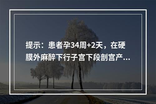 提示：患者孕34周+2天，在硬膜外麻醉下行子宫下段剖宫产术+