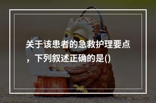 关于该患者的急救护理要点，下列叙述正确的是()