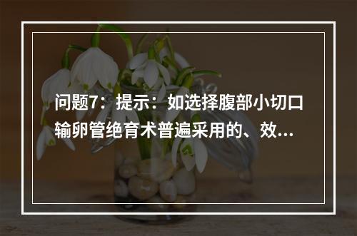 问题7：提示：如选择腹部小切口输卵管绝育术普遍采用的、效率高