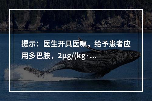 提示：医生开具医嘱，给予患者应用多巴胺，2μg/(kg·mi