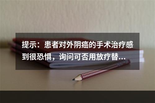 提示：患者对外阴癌的手术治疗感到很恐惧，询问可否用放疗替代手