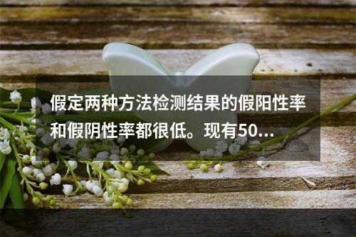 假定两种方法检测结果的假阳性率和假阴性率都很低。现有50份血