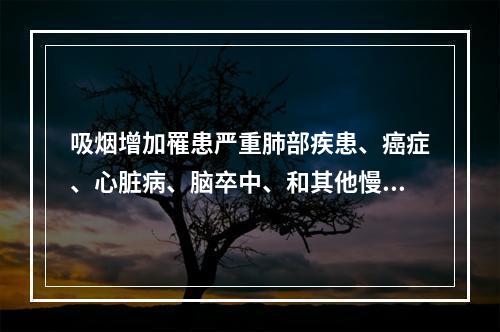 吸烟增加罹患严重肺部疾患、癌症、心脏病、脑卒中、和其他慢性病