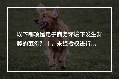 以下哪项是电子商务环境下发生舞弊的范例？Ⅰ．未经授权进行资金