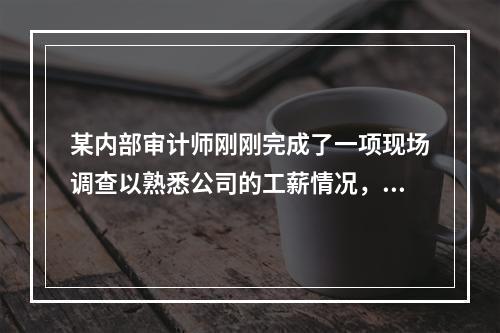 某内部审计师刚刚完成了一项现场调查以熟悉公司的工薪情况，下一