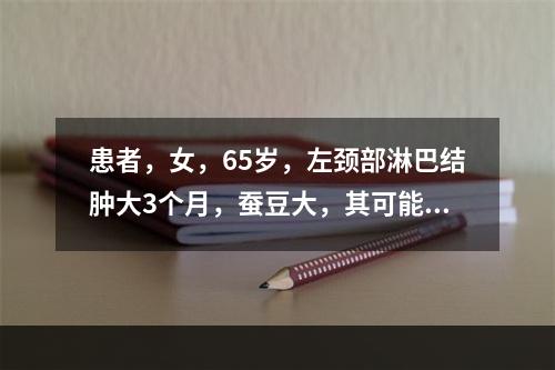 患者，女，65岁，左颈部淋巴结肿大3个月，蚕豆大，其可能性最