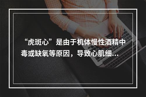 “虎斑心”是由于机体慢性酒精中毒或缺氧等原因，导致心肌细胞发