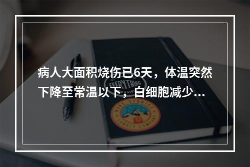 病人大面积烧伤已6天，体温突然下降至常温以下，白细胞减少、脉