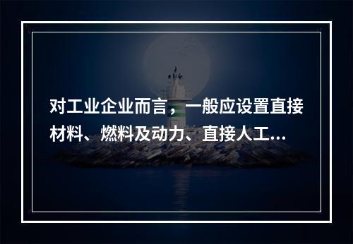 对工业企业而言，一般应设置直接材料、燃料及动力、直接人工、制