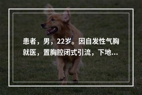 患者，男，22岁。因自发性气胸就医，置胸腔闭式引流，下地活动