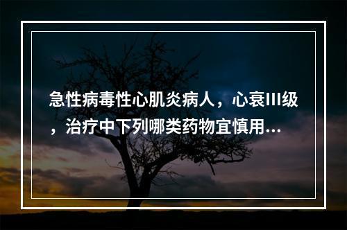 急性病毒性心肌炎病人，心衰Ⅲ级，治疗中下列哪类药物宜慎用（）