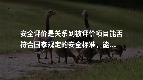 安全评价是关系到被评价项目能否符合国家规定的安全标准，能否保