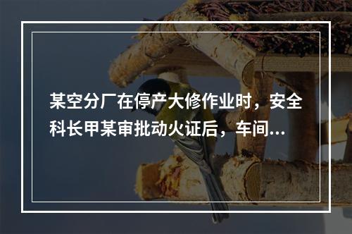 某空分厂在停产大修作业时，安全科长甲某审批动火证后，车间主任