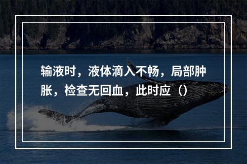 输液时，液体滴入不畅，局部肿胀，检查无回血，此时应（）