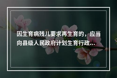 因生育病残儿要求再生育的，应当向县级人民政府计划生育行政部门